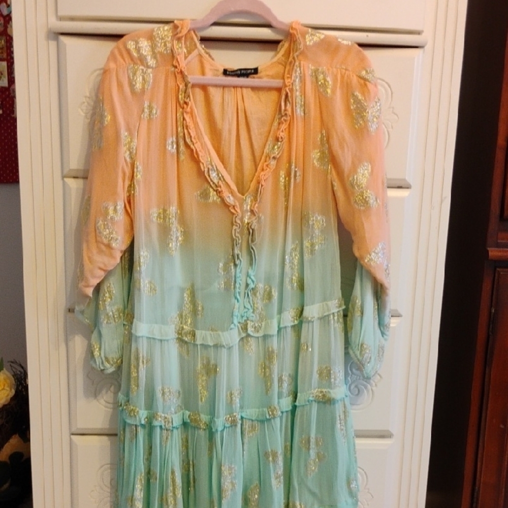 Peach and Mint Dress with Gold Accents